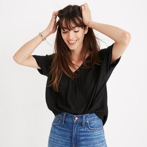 Madewell Women's Size Medium Rhyme Short Sleeve Top Viscose Blouse Black